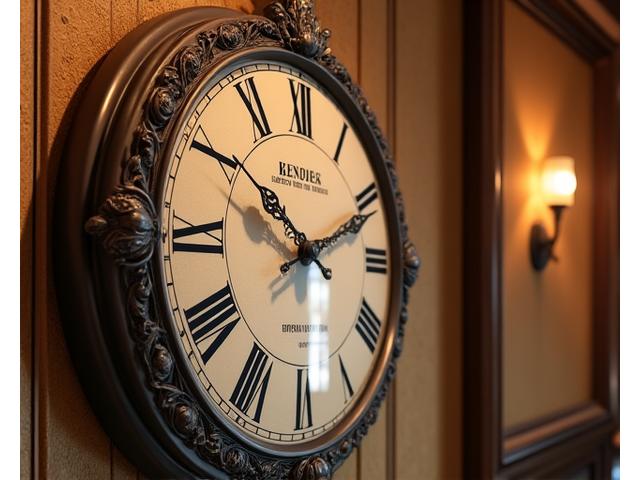 Une horloge murale élégante indiquant les heures d'ouverture de Gastronome & Co.