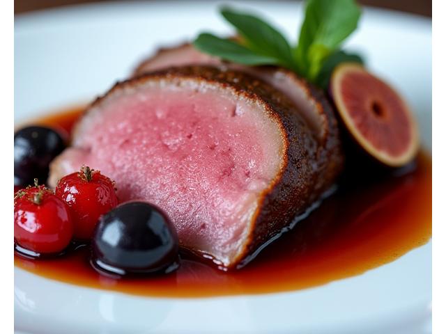 Magret de canard colvert avec cerises et purée de panais