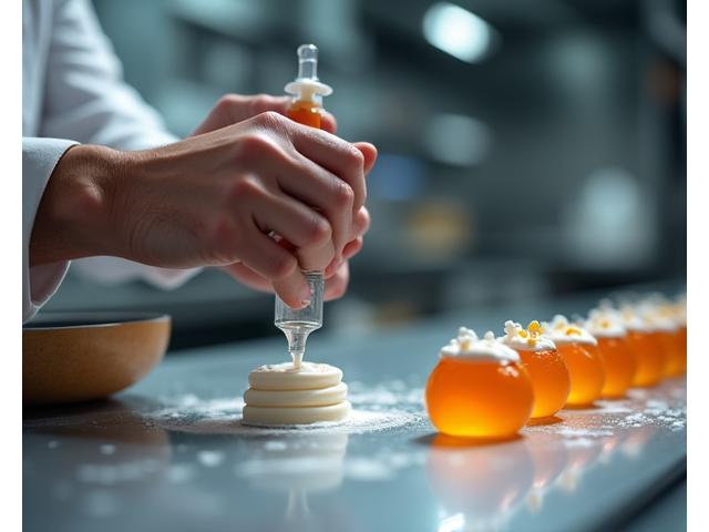 Chef utilisant un siphon ou une technique de spherification pour un plat