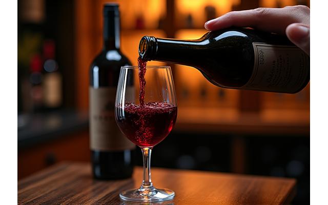 Dégustation de vins rares dans une cave sombre, sommelier versant du vin