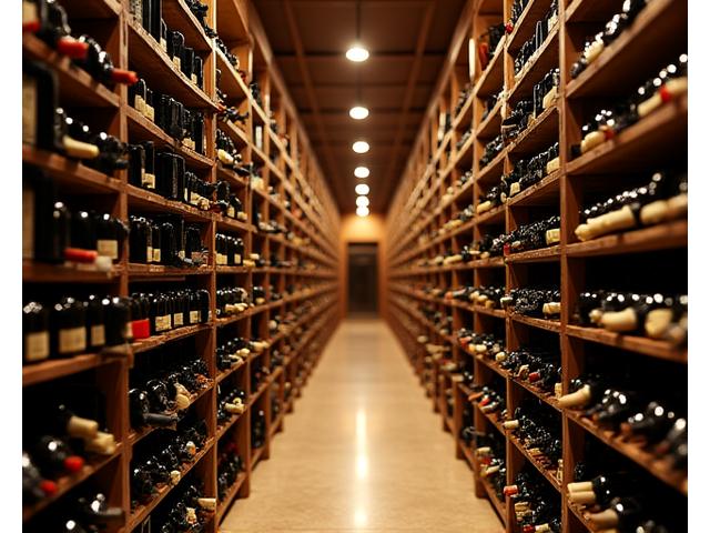 Vue de la cave à vins organisée avec de nombreuses bouteilles