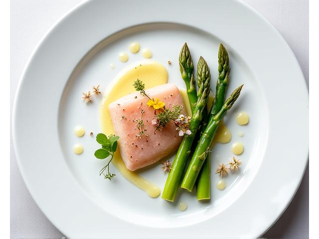 Menu dégustation printanier avec asperges et truite