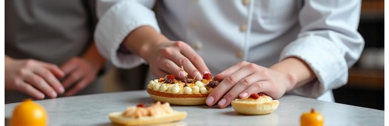 Chef pâtissier expliquant une technique de décoration de gâteaux à un groupe attentif